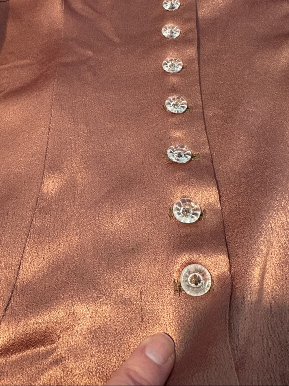 Cignal Copper Satin Blouse Size S Shimmer Button Front Long Sleeve Unique - Picture 9 of 12